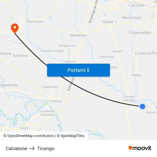Calvatone to Ticengo map