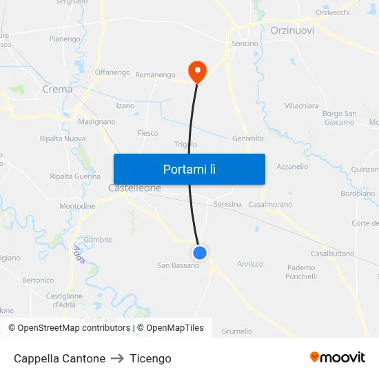 Cappella Cantone to Ticengo map