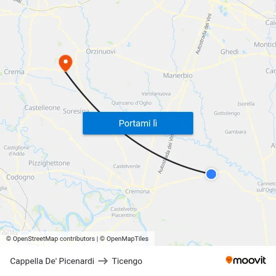 Cappella De' Picenardi to Ticengo map