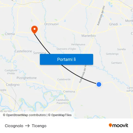 Cicognolo to Ticengo map