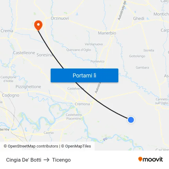 Cingia De' Botti to Ticengo map