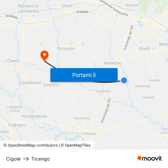 Cigole to Ticengo map
