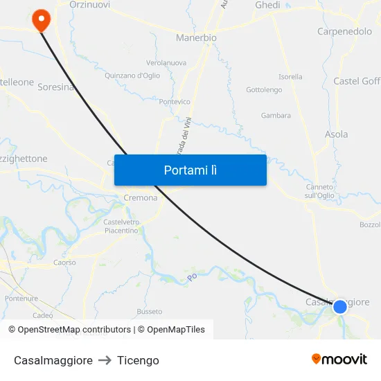 Casalmaggiore to Ticengo map