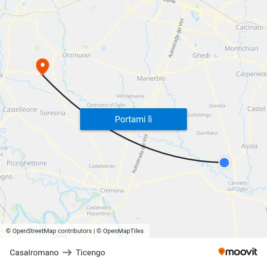Casalromano to Ticengo map
