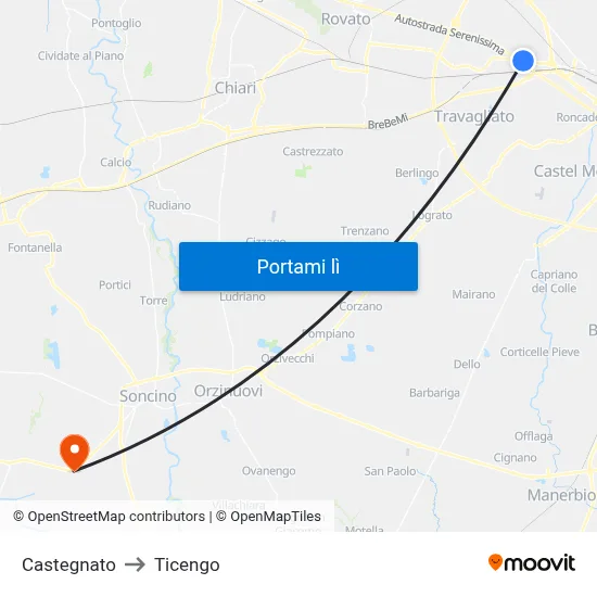 Castegnato to Ticengo map