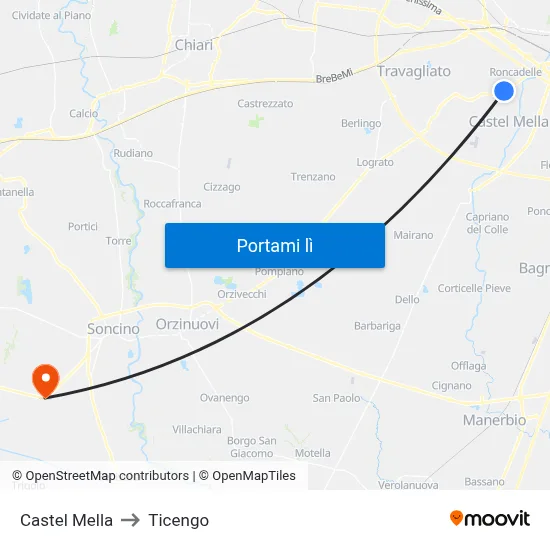 Castel Mella to Ticengo map