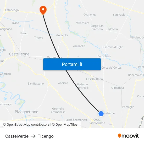 Castelverde to Ticengo map