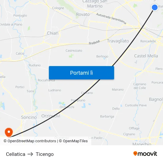 Cellatica to Ticengo map