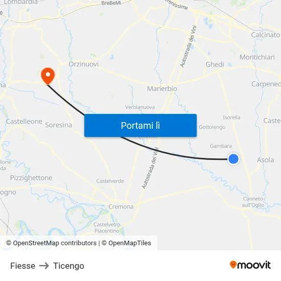 Fiesse to Ticengo map