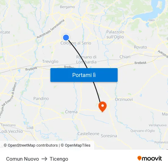 Comun Nuovo to Ticengo map