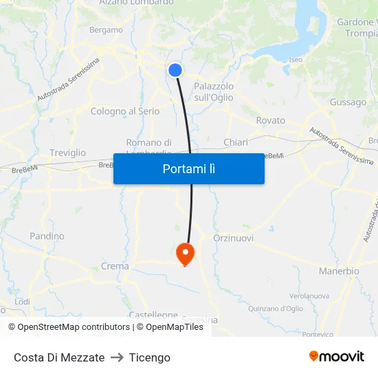 Costa Di Mezzate to Ticengo map