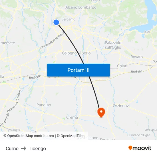 Curno to Ticengo map