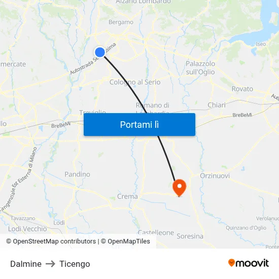 Dalmine to Ticengo map