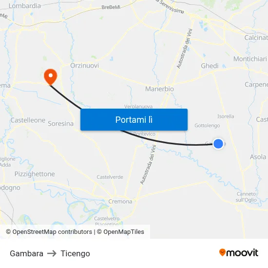 Gambara to Ticengo map