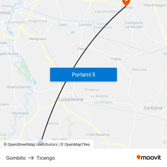 Gombito to Ticengo map