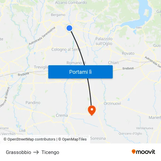 Grassobbio to Ticengo map