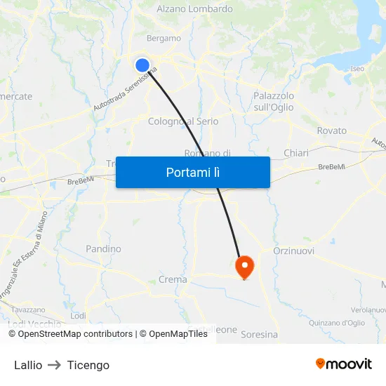 Lallio to Ticengo map