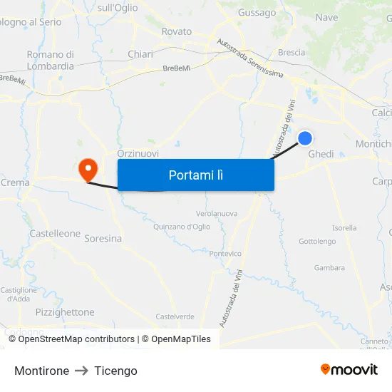 Montirone to Ticengo map