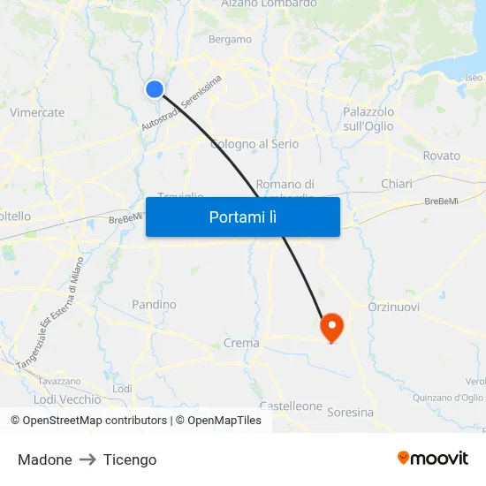 Madone to Ticengo map