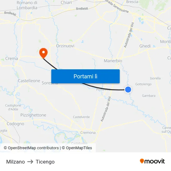 Milzano to Ticengo map