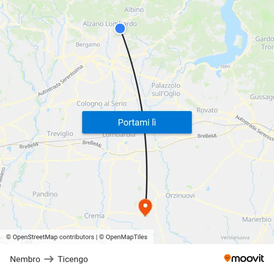 Nembro to Ticengo map