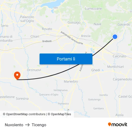 Nuvolento to Ticengo map