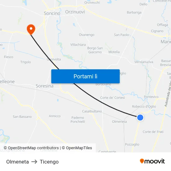 Olmeneta to Ticengo map