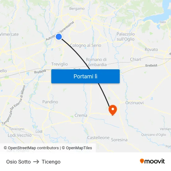 Osio Sotto to Ticengo map