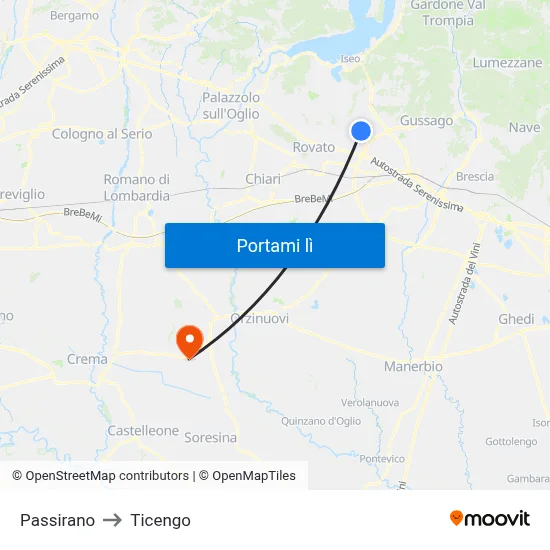 Passirano to Ticengo map