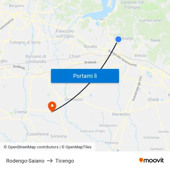 Rodengo-Saiano to Ticengo map