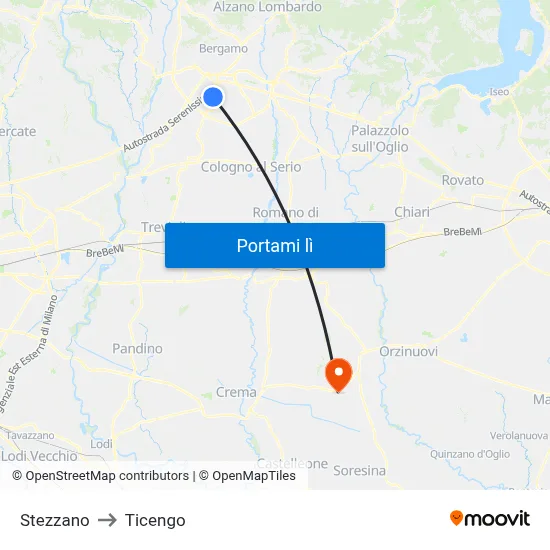 Stezzano to Ticengo map