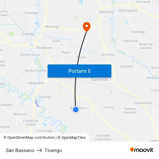 San Bassano to Ticengo map
