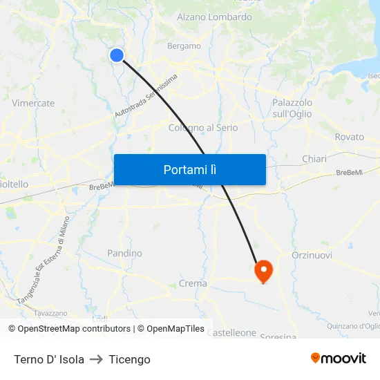 Terno D' Isola to Ticengo map