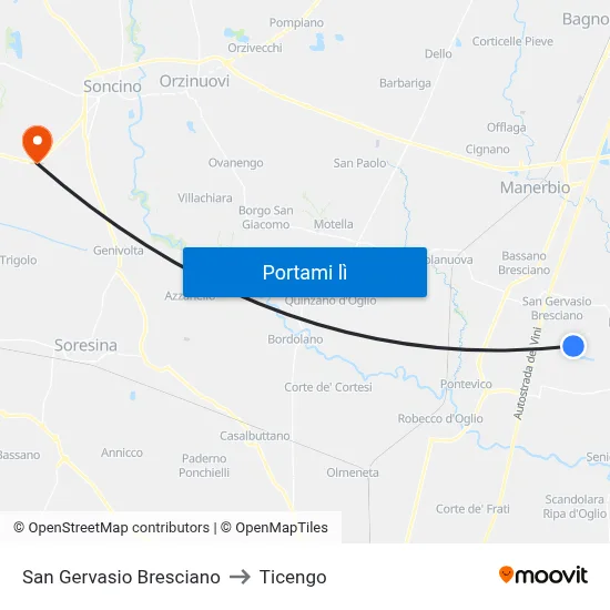 San Gervasio Bresciano to Ticengo map