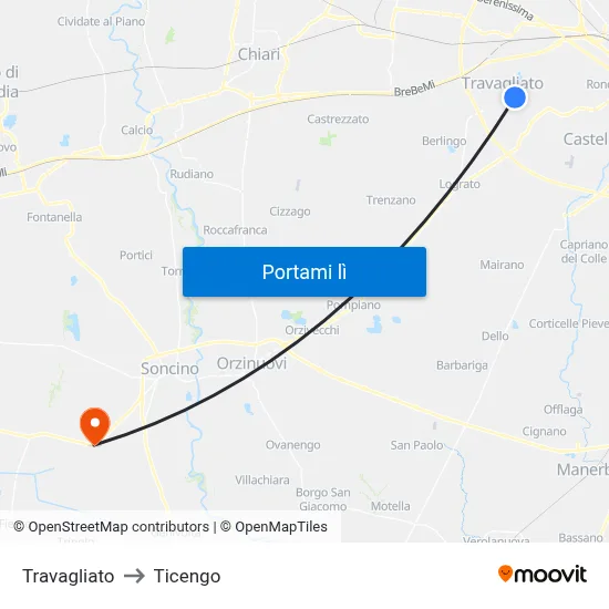 Travagliato to Ticengo map