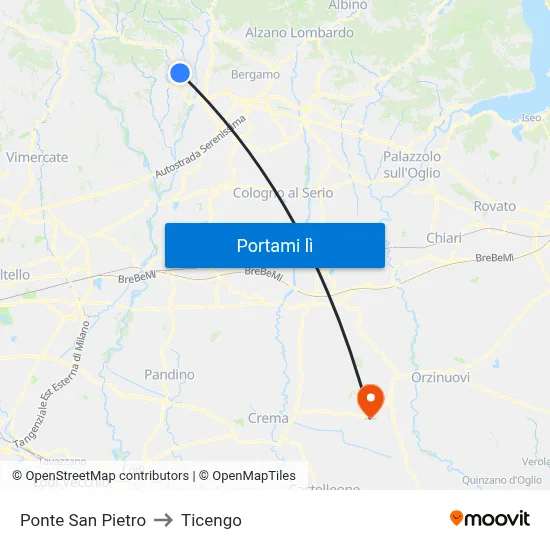 Ponte San Pietro to Ticengo map