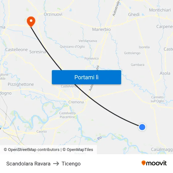 Scandolara Ravara to Ticengo map