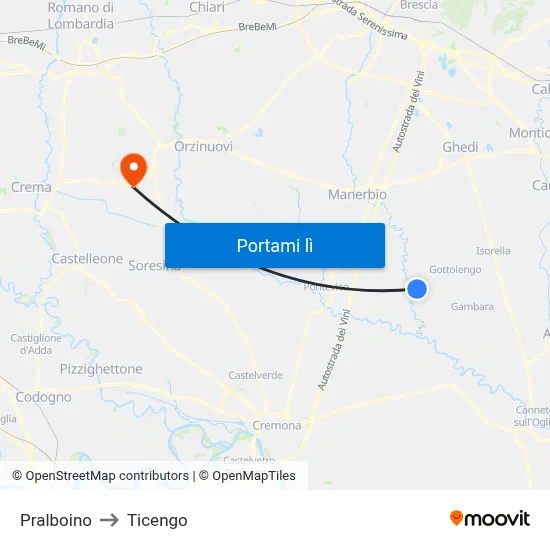 Pralboino to Ticengo map