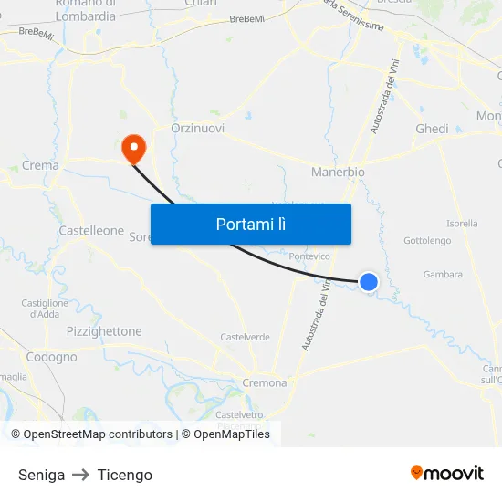 Seniga to Ticengo map
