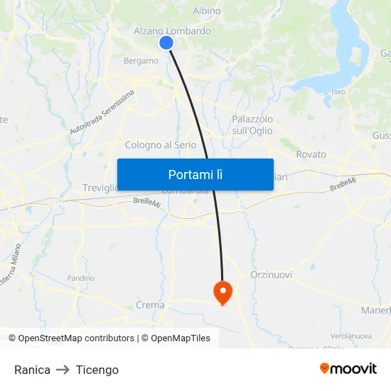 Ranica to Ticengo map