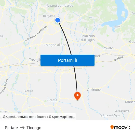 Seriate to Ticengo map