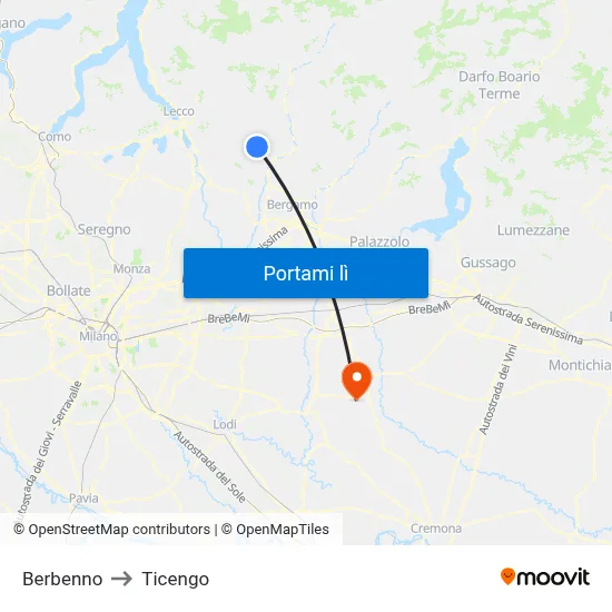 Berbenno to Ticengo map