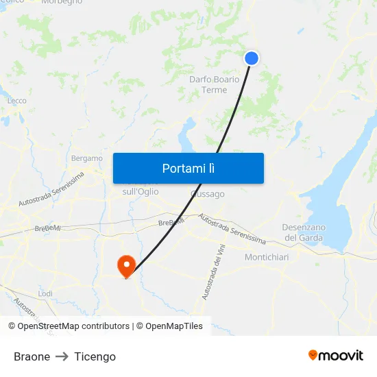 Braone to Ticengo map