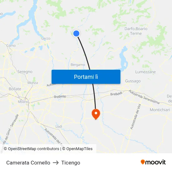 Camerata Cornello to Ticengo map