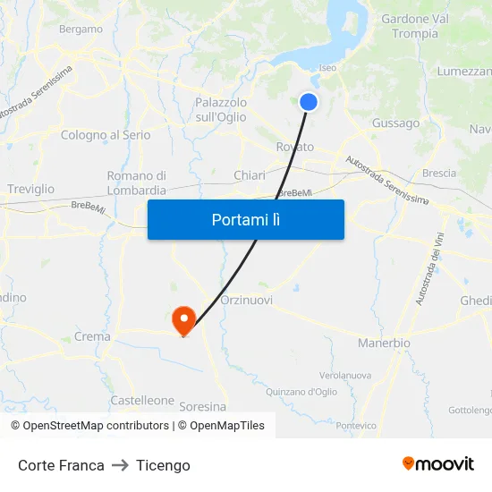 Corte Franca to Ticengo map