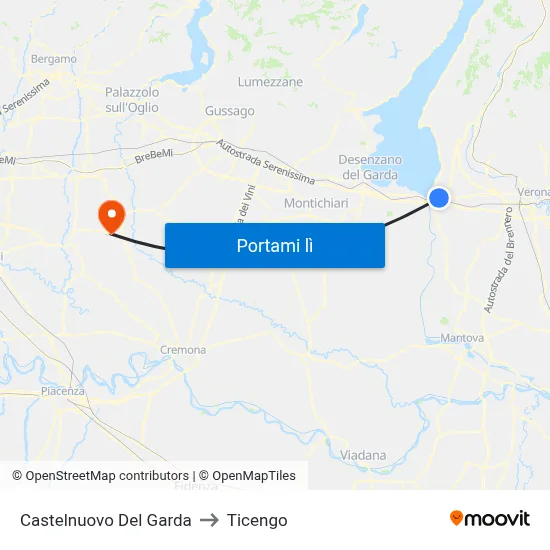 Castelnuovo Del Garda to Ticengo map