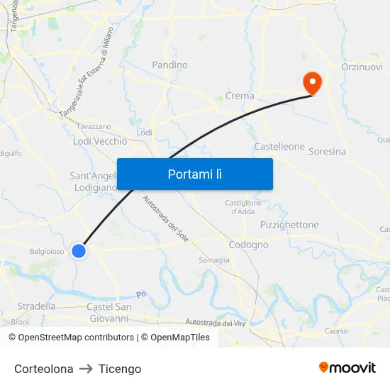 Corteolona to Ticengo map