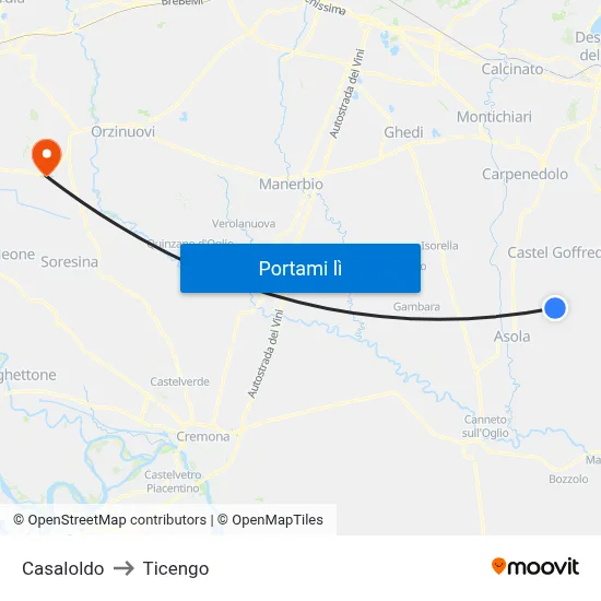 Casaloldo to Ticengo map