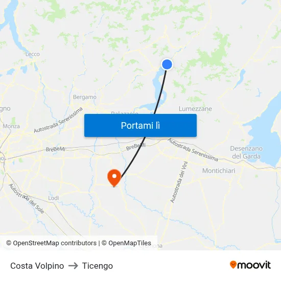 Costa Volpino to Ticengo map