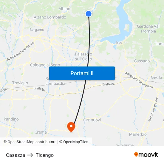 Casazza to Ticengo map